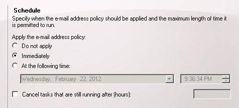 Email address policy schedule options